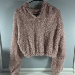 Blue Blush Soft Mauve Fuzzy Sweater Hoodie Medium